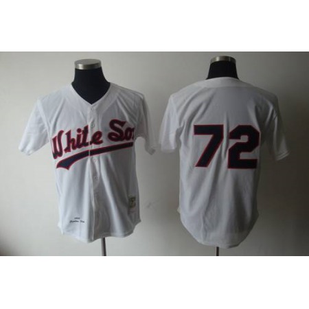 1990 Mitchell and Ness White Sox #72 Carlton Fisk White Throwback Stitched MLB Jersey