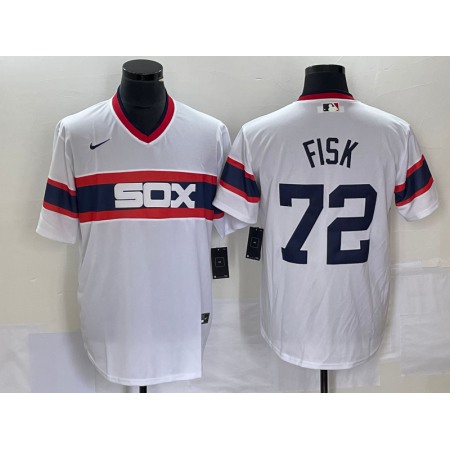 Men's Chicago White Sox #72 Carlton Fisk White Cool Base Stitched Jersey