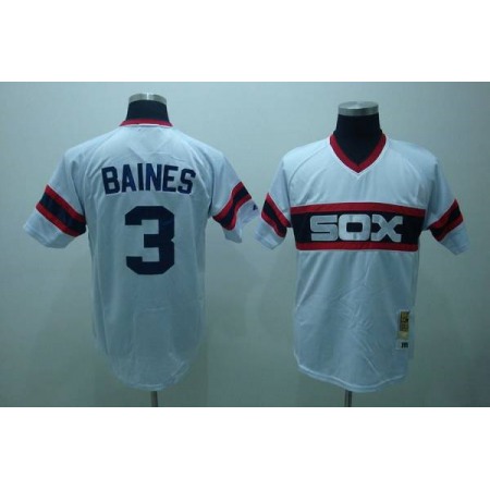Mitchell and Ness White Sox #3 Harold Baines Stitched White Throwback MLB Jersey