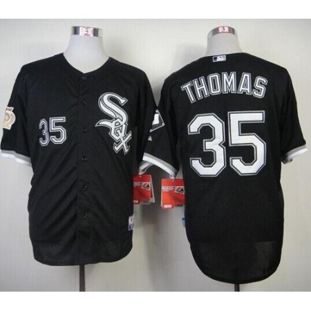 White Sox #35 Frank Thomas Black w75th Anniversary Commemorative Patch Stitched MLB Jersey