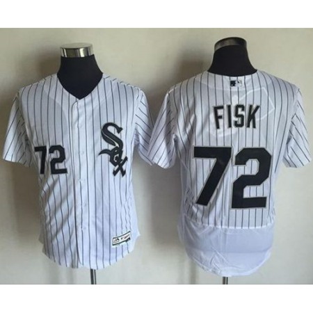 White Sox #72 Carlton Fisk White(Black Strip) Flexbase Authentic Collection Stitched MLB Jersey