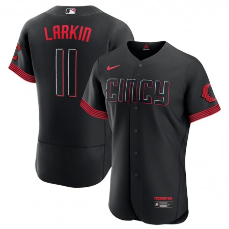 Men's Cincinnati Reds #11 Barry Larkin Black 2023 City Connect Flex Base Stitched Jersey