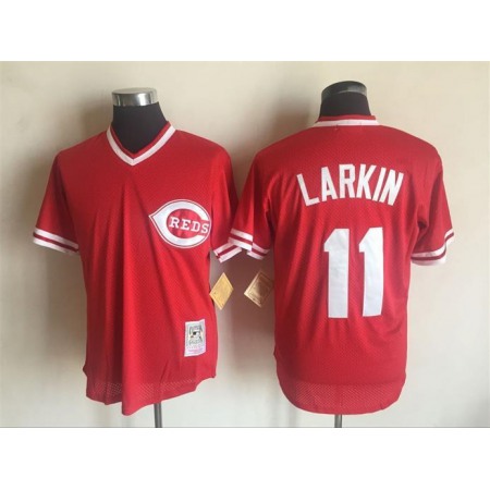 Men's Cincinnati Reds #11 Barry Larkin Mitchell And Ness Red Throwback Stitched MLB Jersey
