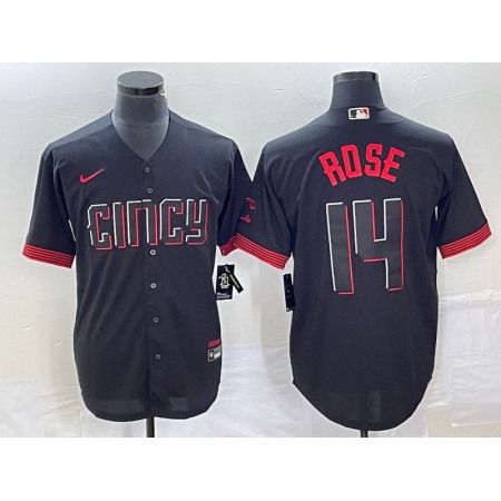 Men's Cincinnati Reds #14 Pete Rose Black 2023 City Connect Cool Base Stitched Baseball Jersey