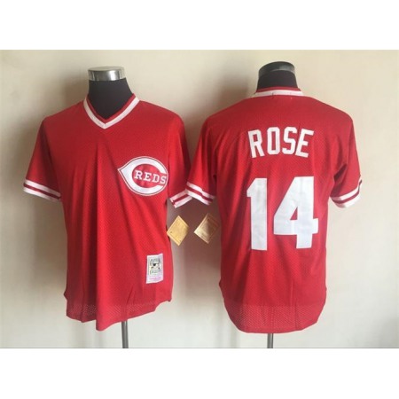 Men's Cincinnati Reds #14 Pete Rose Mitchell And Ness Red Throwback Stitched MLB Jersey