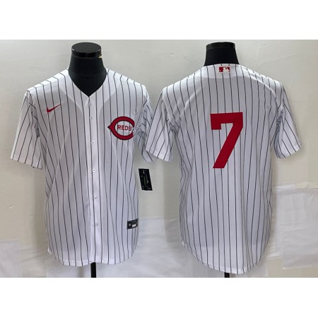 Men's Cincinnati Reds #7 Spencer Steer White Field of Dreams Stitched Baseball Jersey