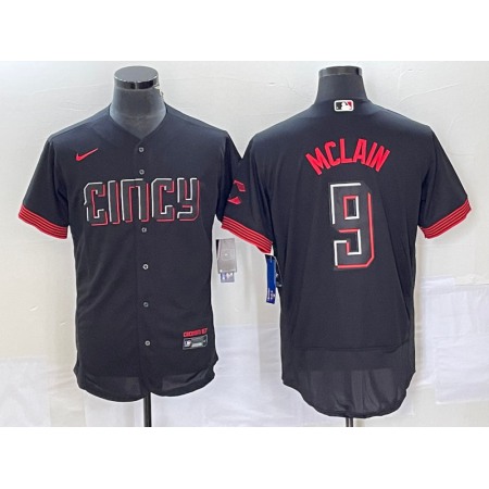 Men's Cincinnati Reds #9 Matt McLain Black 2023 City Connect Flex Base Stitched Jersey