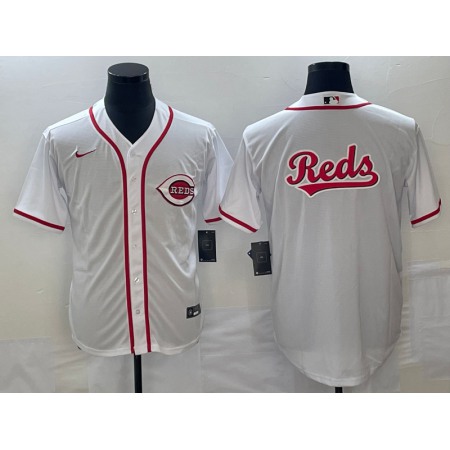 Men's Cincinnati Reds White Team Big Logo Cool Base Stitched Baseball Jersey