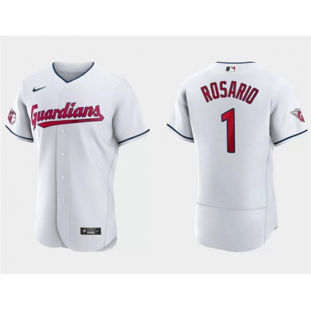 Men's Cleveland Guardians #1 Amed Rosario White Flex Base Stitched Jersey