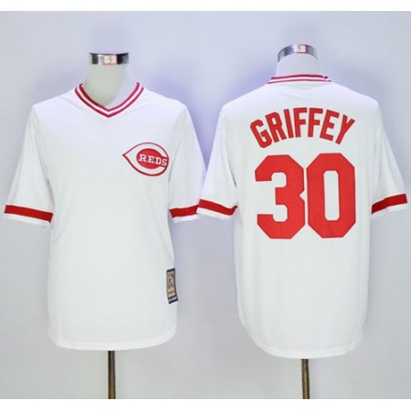 Mitchell And Ness Reds #30 Ken Griffey White Throwback Stitched MLB Jersey