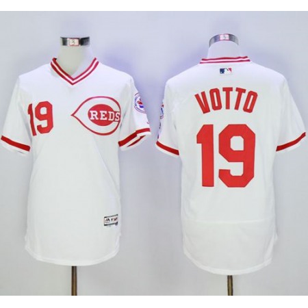 Reds #19 Joey Votto White Flexbase Authentic Collection Cooperstown Stitched MLB Jersey