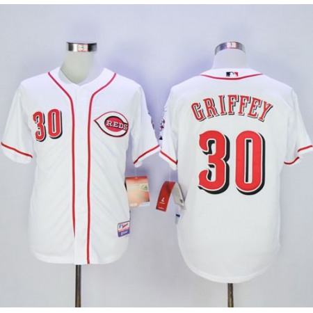 Reds #30 Ken Griffey White Cool Base Stitched MLB Jersey