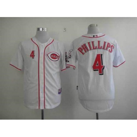 Reds #4 Brandon Phillips Stitched White MLB Jersey