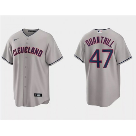 Men's Cleveland Guardians #47 Cal Quantrill Grey Cool Base Stitched Jersey