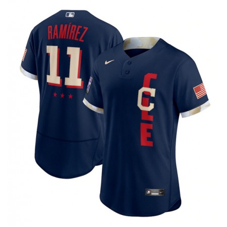 Men's Cleveland indians #11 Jose Ramirez 2021 Navy All-Star Flex Base Stitched Baseball Jersey