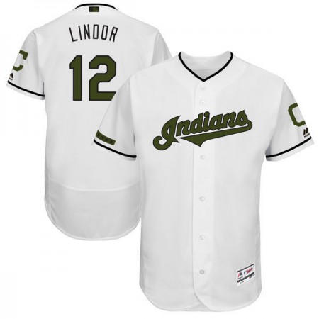 Men's Cleveland indians #12 Francisco Lindor Majestic White 2017 Memorial Day Authentic Collection Flex Base Player Stitched MLB Jersey