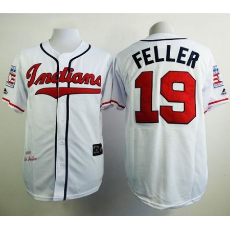 Mitchell And Ness 1948 indians #19 Bob Feller White Stitched MLB Jersey