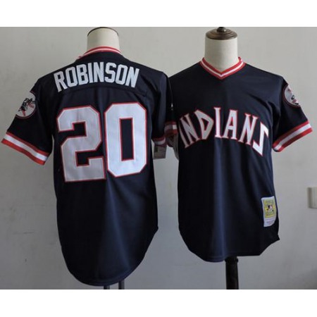 Mitchell And Ness indians #20 Eddie Robinson Navy Blue Throwback Stitched MLB Jersey