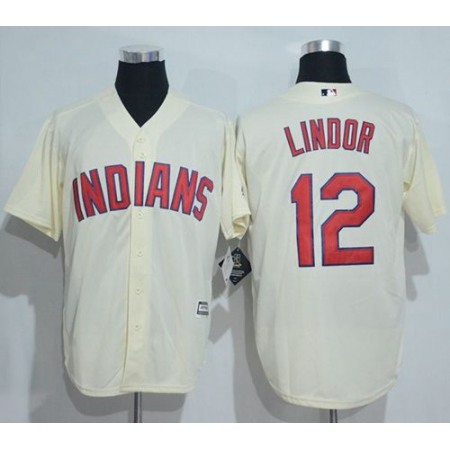 indians #12 Francisco Lindor Cream New Cool Base Stitched MLB Jersey