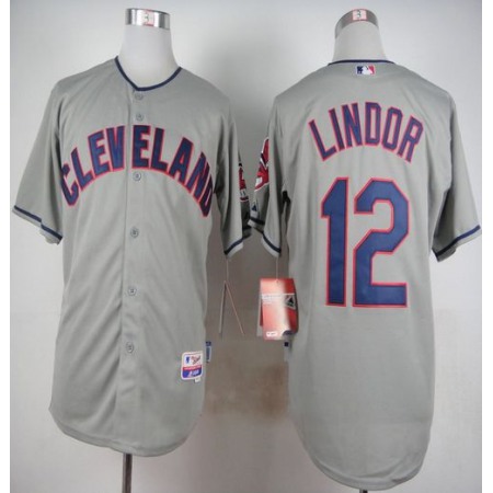 indians #12 Francisco Lindor Grey Cool Base Stitched MLB Jersey