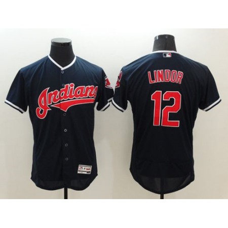 indians #12 Francisco Lindor Navy Blue Flexbase Authentic Collection Stitched MLB Jersey