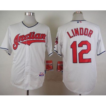 indians #12 Francisco Lindor White Cool Base Stitched MLB Jersey