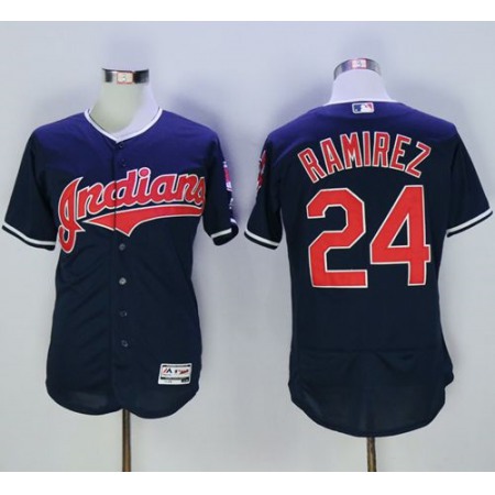 indians #24 Manny Ramirez Navy Blue Flexbase Authentic Collection Stitched MLB Jersey