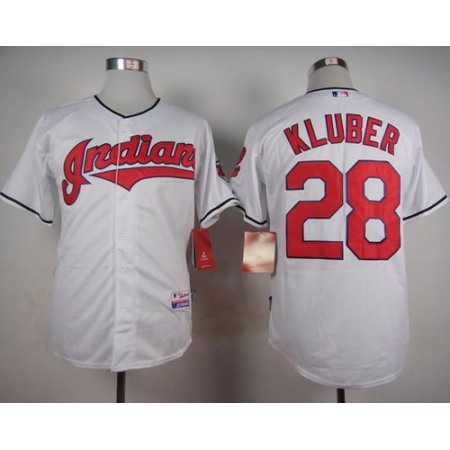 indians #28 Corey Kluber White Cool Base Stitched MLB Jersey