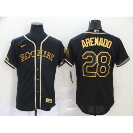 Men's Colorado Rockies #28 Nolan Arenado 2020 Black Golden Flex Base Stitched MLB Jersey