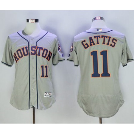 Astros #11 Evan Gattis Grey Flexbase Authentic Collection Stitched MLB Jersey