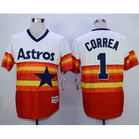 Astros #1 Carlos Correa White/Orange 1980 Turn Back The Clock Stitched MLB Jersey
