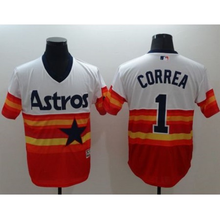 Astros #1 Carlos Correa White/Orange Flexbase Authentic Collection Cooperstown Stitched MLB Jersey