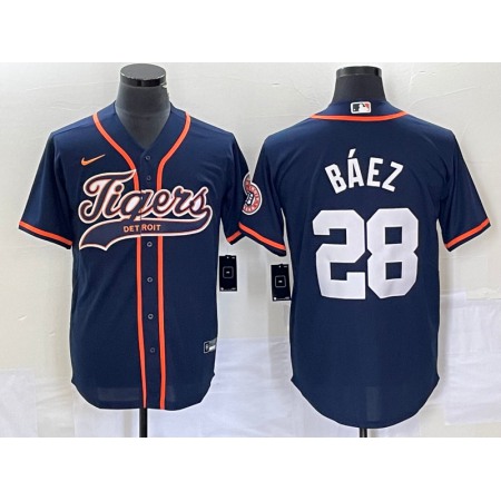 Men's Detroit Tigers #28 Javier Baez Navy Cool Base Stitched Baseball Jersey