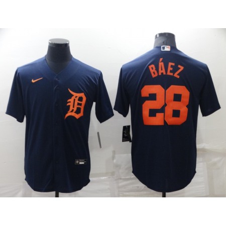 Men's Detroit Tigers #28 Javier Baez Navy Cool Base Stitched Jersey