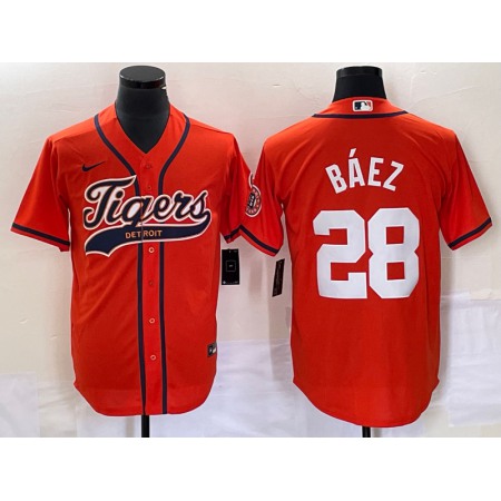 Men's Detroit Tigers #28 Javier Baez Orange Cool Base Stitched Baseball Jersey