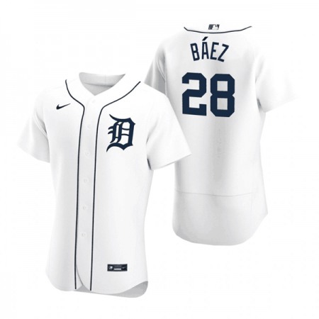 Men's Detroit Tigers #28 Javier Baez White Flex Base Stitched Jersey