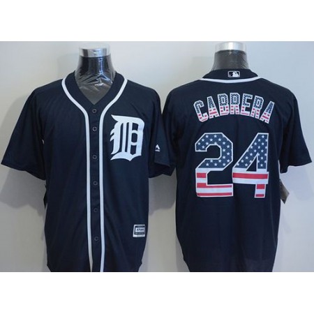 Tigers #24 Miguel Cabrera Navy Blue USA Flag Fashion Stitched MLB Jersey