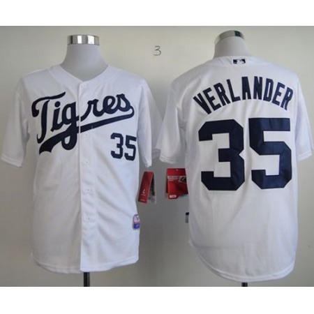 Tigers #35 Justin Verlander White Home "Los Tigres" Stitched MLB Jersey