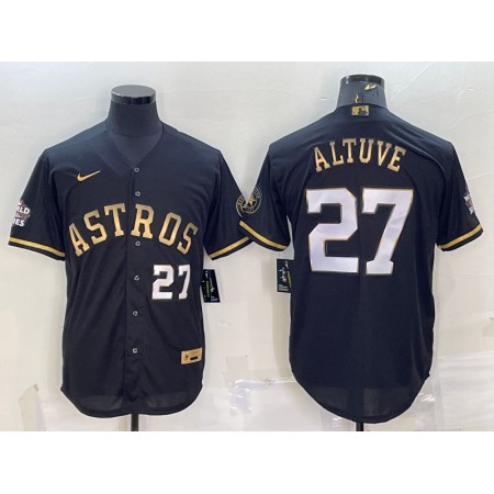Men's Houston Astros #27 Jose Altuve Black Gold 2022 World Series Stitched Baseball Jersey