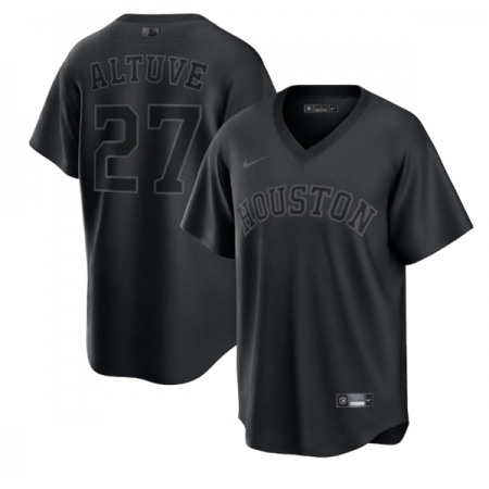 Men's Houston Astros #27 Jose Altuve Black Pitch Black Fashion Replica Stitched Jersey
