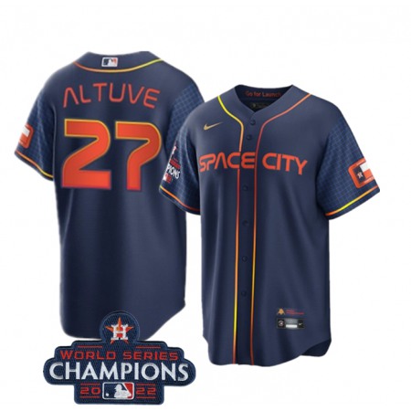 Men's Houston Astros #27 Jose Altuve Navy 2022 World Series Champions City Connect Stitched Baseball Jersey