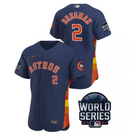 Men's Houston Astros #2 Alex Bregman 2021 Navy World Series Flex Base Stitched Baseball Jersey