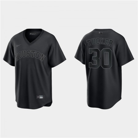 Men's Houston Astros #30 Kyle Tucker Black Pitch Black Fashion Replica Stitched Jersey
