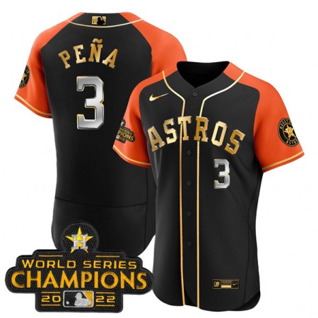Men's Houston Astros #3 Jeremy Pena 2023 Black Gold V2 Alternate Flex Base Stitched Baseball Jersey