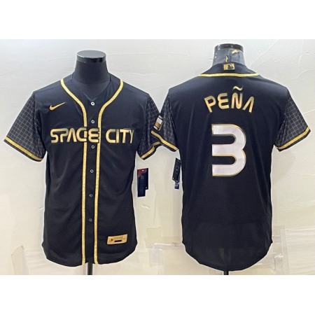 Men's Houston Astros #3 Jeremy Pena Black Gold 2022 World Series City Connect Flex Base Stitched Jersey