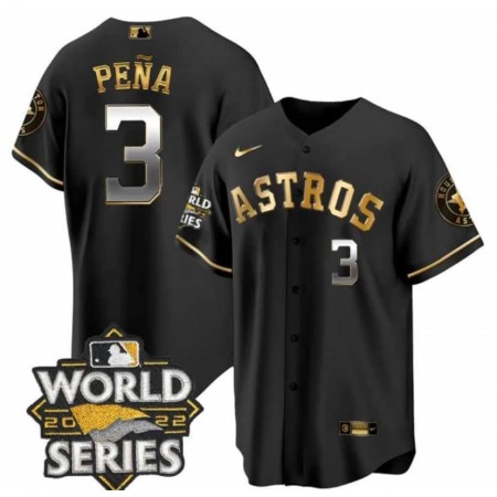 Men's Houston Astros #3 Jeremy Pena Black Gold 2022 World Series Stitched Baseball Jersey