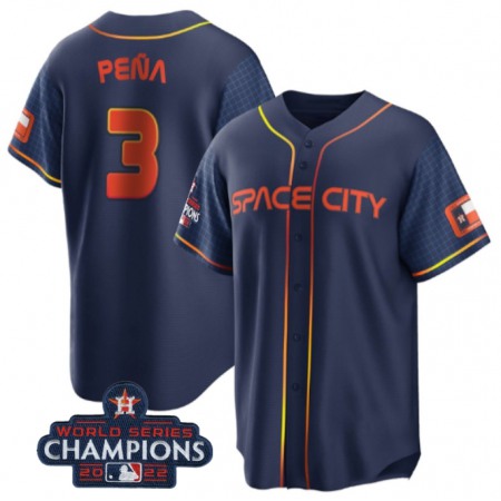 Men's Houston Astros #3 Jeremy Pena Navy 2022 World Series Champions City Connect Stitched Baseball Jersey