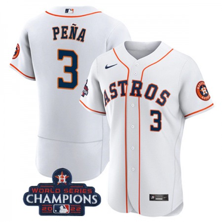 Men's Houston Astros #3 Jeremy Pena White 2022 World Series Champions Flex Base Stitched Baseball Jersey