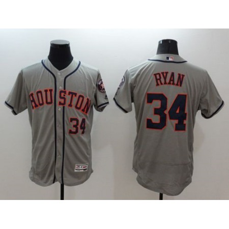 Astros #34 Nolan Ryan Grey Flexbase Authentic Collection Stitched MLB Jersey