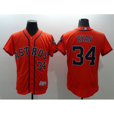 Astros #34 Nolan Ryan Orange Flexbase Authentic Collection Stitched MLB Jersey
